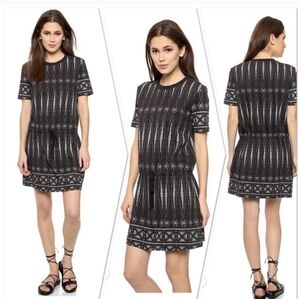 Tory Burch Bologan Knit Aztec Pima Cotton Drawstring Mini Shortsleeve Dress L